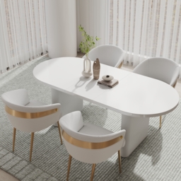1600mm-2000mm Oval Extendable White Dining Table Butterfly Leaf 4-6 Seater & Dining Chairs Set - thumbnail 1