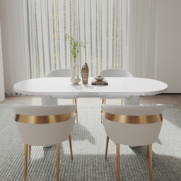 1600mm-2000mm Oval Extendable White Dining Table Butterfly Leaf 4-6 Seater & Dining Chairs Set - thumbnail 3