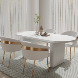 1600mm-2000mm Oval Extendable White Dining Table Butterfly Leaf 4-6 Seater & Dining Chairs Set - thumbnail 2