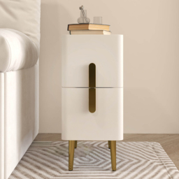 Inarrow Modern Beige Nightstand Bedside Table with 2 Drawers in Gold Legs Set of 2 - thumbnail 3
