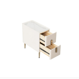 Inarrow Modern Beige Nightstand Bedside Table with 2 Drawers in Gold Legs Set of 2 - thumbnail 7