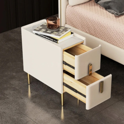 Inarrow Modern Beige Nightstand Bedside Table with 2 Drawers in Gold Legs Set of 2 - thumbnail 5