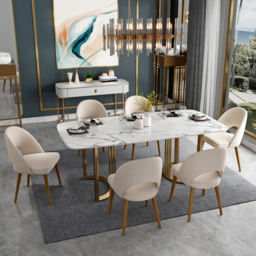 6-Pieces Modern Dining Chairs Cotton and Linen Upholstery Sand - thumbnail 2
