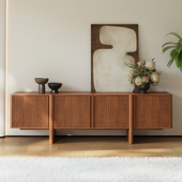 200 cm Solid Wood TV Stand Mid Century Modern Media Console with Storage in Walnut - thumbnail 2