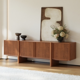200 cm Solid Wood TV Stand Mid Century Modern Media Console with Storage in Walnut - thumbnail 1