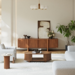 200 cm Solid Wood TV Stand Mid Century Modern Media Console with Storage in Walnut - thumbnail 5