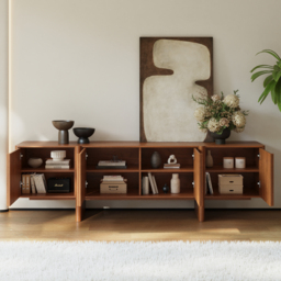 200 cm Solid Wood TV Stand Mid Century Modern Media Console with Storage in Walnut - thumbnail 4