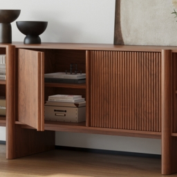 200 cm Solid Wood TV Stand Mid Century Modern Media Console with Storage in Walnut - thumbnail 6