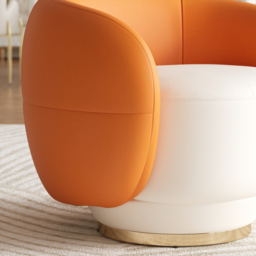Swivel Barrel Accent Chair Faux Leather Armchair for Living Room in Orange & White - thumbnail 8