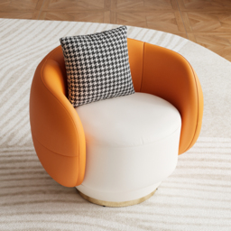 Swivel Barrel Accent Chair Faux Leather Armchair for Living Room in Orange & White - thumbnail 1