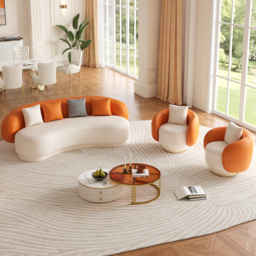 Swivel Barrel Accent Chair Faux Leather Armchair for Living Room in Orange & White - thumbnail 5