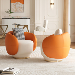 Swivel Barrel Accent Chair Faux Leather Armchair for Living Room in Orange & White - thumbnail 6