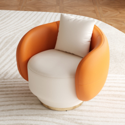 Swivel Barrel Accent Chair Faux Leather Armchair for Living Room in Orange & White - thumbnail 7