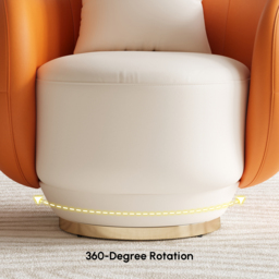 Swivel Barrel Accent Chair Faux Leather Armchair for Living Room in Orange & White - thumbnail 3