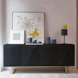 1800mm Modern Blcak&Yellow Sideboard Kitchen Cabinet with djustable Shelves
