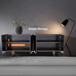 1800mm Modern Blcak&Yellow Sideboard Kitchen Cabinet with djustable Shelves - thumbnail 5