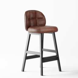 Brown Rustic Upholstered Rustic Bar Stools Set of 2 PU Leather Tufted Curved Back - thumbnail 7