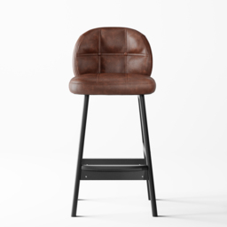 Brown Rustic Upholstered Rustic Bar Stools Set of 2 PU Leather Tufted Curved Back - thumbnail 6