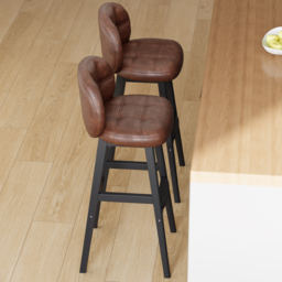Brown Rustic Upholstered Rustic Bar Stools Set of 2 PU Leather Tufted Curved Back - thumbnail 5