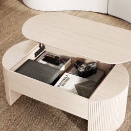 120 cm Oval Lift Top Mid-Century Modern Coffee Table - thumbnail 3