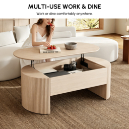 120 cm Oval Lift Top Mid-Century Modern Coffee Table - thumbnail 6