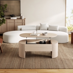 120 cm Oval Lift Top Mid-Century Modern Coffee Table - thumbnail 2
