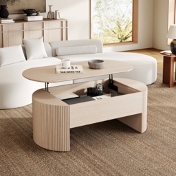 120 cm Oval Lift Top Mid-Century Modern Coffee Table - thumbnail 1