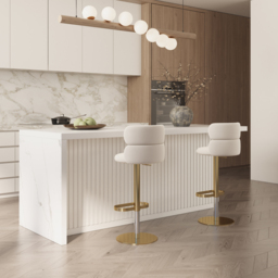 "72"" Large Kitchen Island & 2 Swivel Bar Stools Set Kitchen Cabinet Marble Veneered White" - thumbnail 2