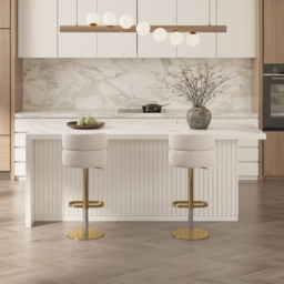 "72"" Large Kitchen Island & 2 Swivel Bar Stools Set Kitchen Cabinet Marble Veneered White" - thumbnail 3