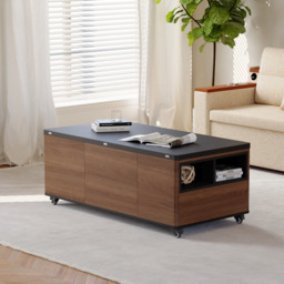 120 cm Lift-Top Foldable Walnut Coffee Table with Drawers & Cabinet - thumbnail 3