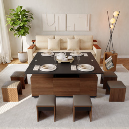 120 cm Lift-Top Foldable Walnut Coffee Table with Drawers & Cabinet - thumbnail 2