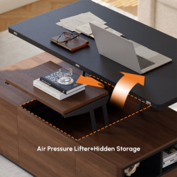 120 cm Lift-Top Foldable Walnut Coffee Table with Drawers & Cabinet - thumbnail 5