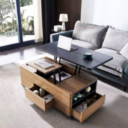 1200mm Lift-Top Foldable Walnut Coffee Table with Drawers & Cabinet