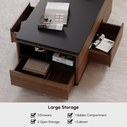 120 cm Lift-Top Foldable Walnut Coffee Table with Drawers & Cabinet - thumbnail 6