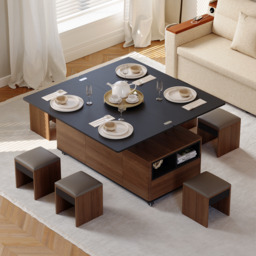 120 cm Lift-Top Foldable Walnut Coffee Table with Drawers & Cabinet - thumbnail 4