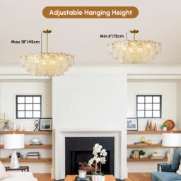 Cloude 100 cm 12-Light Glass Chandelier with Bulbs & Adjustable Height - thumbnail 8
