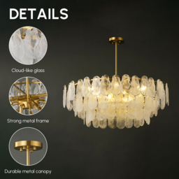 Cloude 100 cm 12-Light Glass Chandelier with Bulbs & Adjustable Height - thumbnail 7