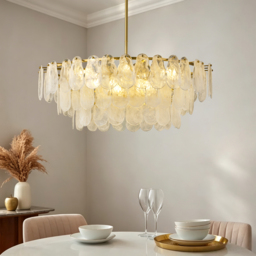 Cloude 100 cm 12-Light Glass Chandelier with Bulbs & Adjustable Height - thumbnail 4