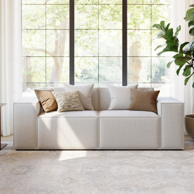 2200mm 2PCS Minimalist Beige Modular Anti-scratch Performance Velvet Sectional Sofa for Living Room with pillow