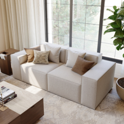 2200mm 2PCS Minimalist Beige Modular Anti-scratch Performance Velvet Sectional Sofa for Living Room with pillow - thumbnail 3