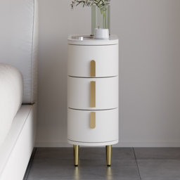 Modern Off-White Narrow 3 Drawer Nightstand Sintered Stone Top Bedside Table Set of 2