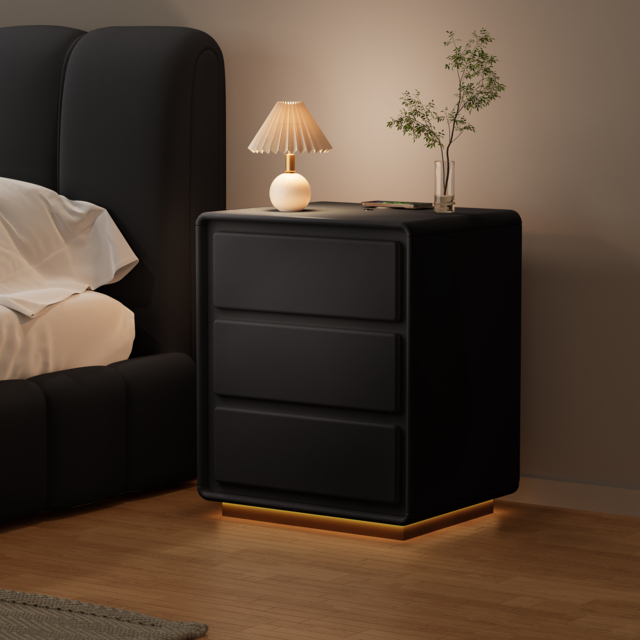 Modern Nightstand  off-white with 3-drawers and  LED and USB charging function - image 1