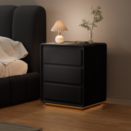 Modern Nightstand  off-white with 3-drawers and  LED and USB charging function - thumbnail 1