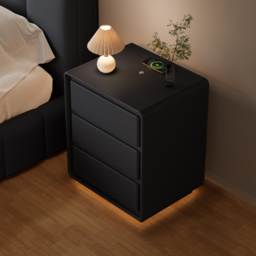 Modern Nightstand  off-white with 3-drawers and  LED and USB charging function - thumbnail 3