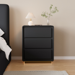 Modern Nightstand  off-white with 3-drawers and  LED and USB charging function - thumbnail 7