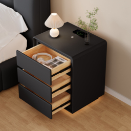 Modern Nightstand  off-white with 3-drawers and  LED and USB charging function - thumbnail 6