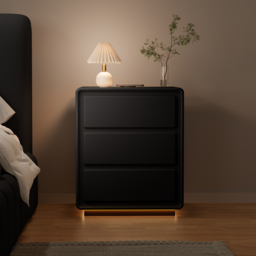 Modern Nightstand  off-white with 3-drawers and  LED and USB charging function - thumbnail 2