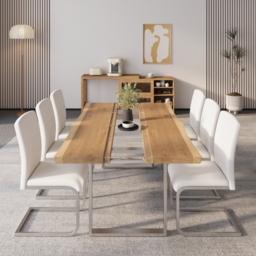 Rectangle Dining Table Natural Wood River Live-Edge Clear Acrylic for 8-Person Japandi