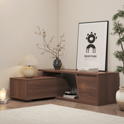 Storage Modern Walnut Wood TV Stand Brown Countryside 120 cm Floor-standing TV Unit with 3 Drawers - thumbnail 3