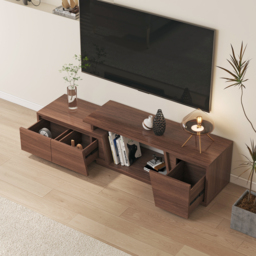 Storage Modern Walnut Wood TV Stand Brown Countryside 120 cm Floor-standing TV Unit with 3 Drawers - thumbnail 7